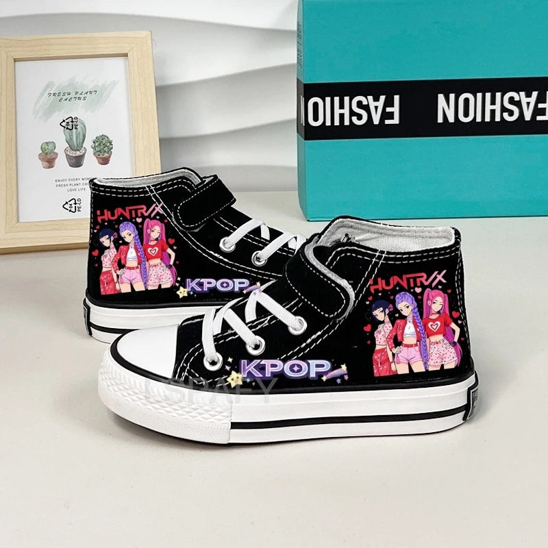 KPop Demon Hunter Canvas Shoes Student Casual Children Slip on Flat Board Shoes Kids Soft Bottom Non Slip Breathable Sneakers