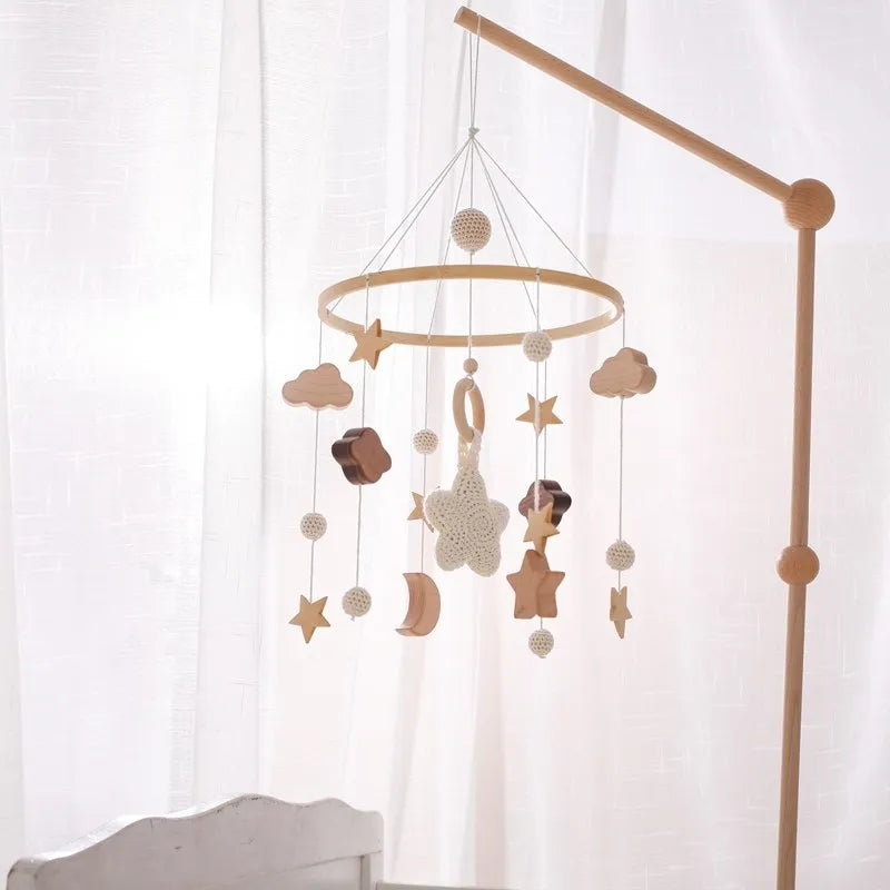 Baby Cloud Crib Mobile with Musical Box – Wooden Rattle Toy for Newborns 0–12M - I YAN