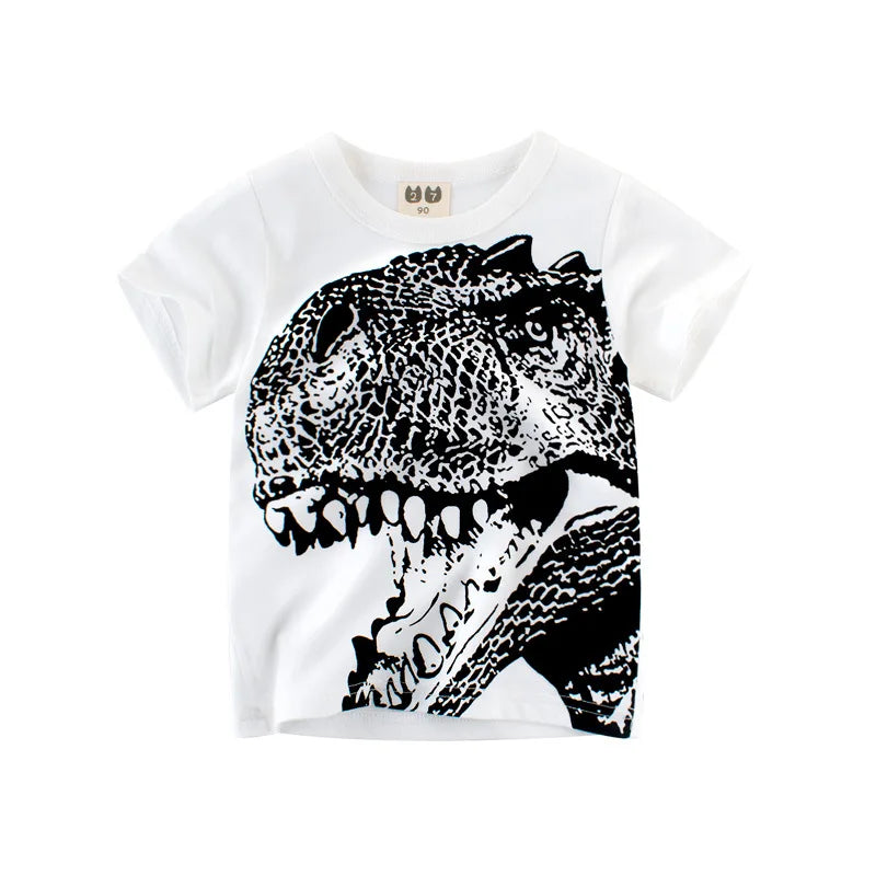 I YAN OLEKID 2025 summer boys' T-shirt with colorful cartoon print, short sleeves, for toddlers and young children ages 2 to 8 years.