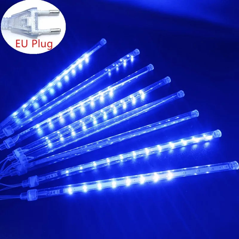 EU Plug LED Meteor Shower Light 30/50cm Holiday String Lights Fairy Garden Decor Outdoor Led Street Garland Christmas Decoration