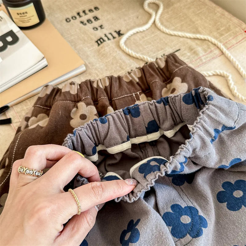 Autumn New Children Loose Trousers Vintage Flower Print Girls Harem Pants Baby Boys Casual Pants Cotton Baby Trousers Clothes