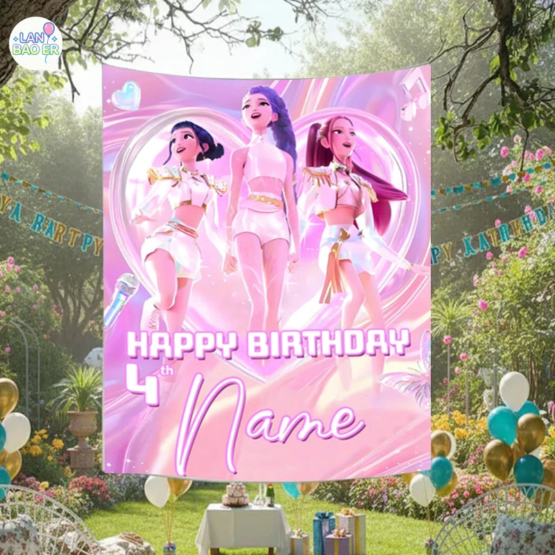 K-Pop Birthday Banner – Personalized Name & Age Party Backdrop (90x120cm to 180x240cm) - I YAN
