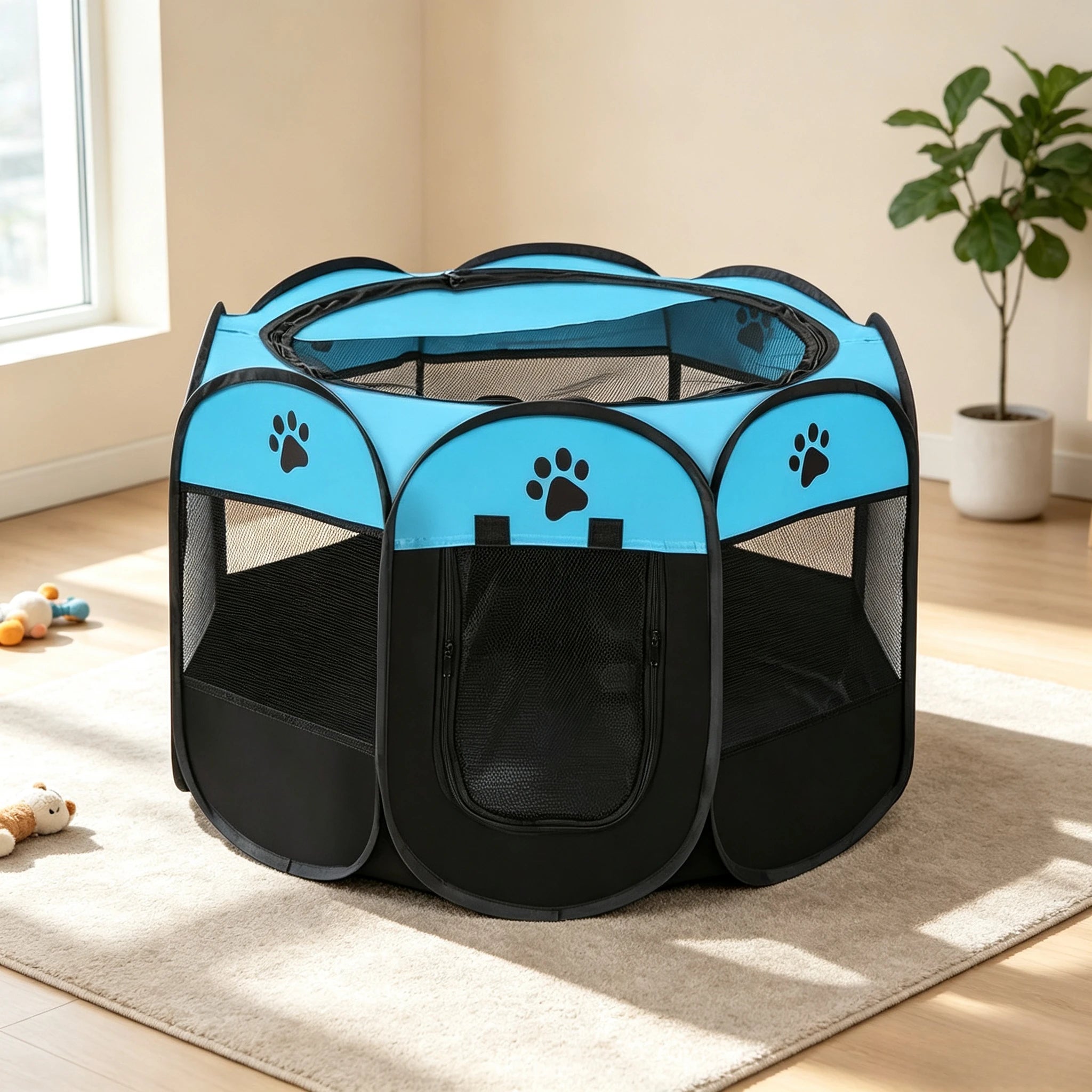 Foldable Octagonal Pet Playpen Breathable Mesh Portable Exercise Fence Indoor Outdoor Use Lightweight Easy Storage Puppy Kitten Enclosure For Home Camping Travel Small Animals