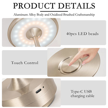 Rechargeable wireless LED table lamp by I YAN with touch sensor, ideal for bedroom, restaurant, hotel, or bar decor.