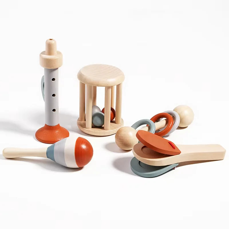 I YAN 5-piece baby musical instrument set with sensory rattles and percussion toys for early learning and musical development