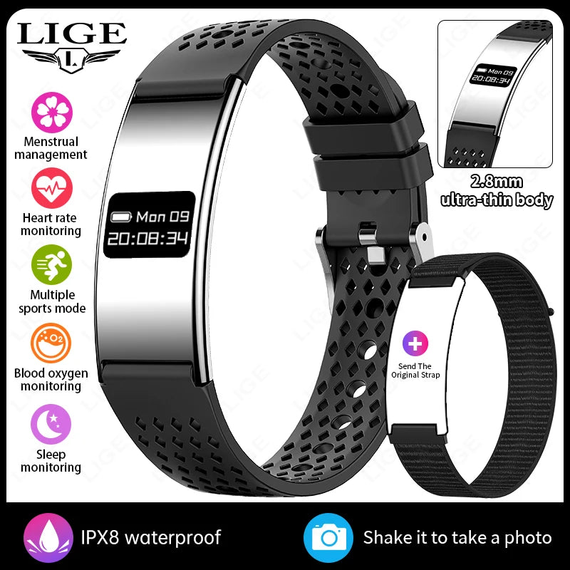 LIGE New 2.8mm Ultra Thin Long Battery Life Smart Electronic Watch Waterproof Sport Bracelet Health Monitor Men Women Smartwatch