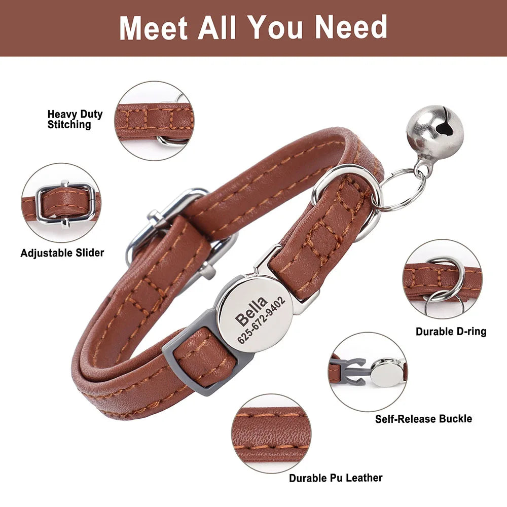 Cute Breakaway Personalized Kitten Cat Collar & Bell Safety Buckle Quick Release Custom Engraved Name ID Tag