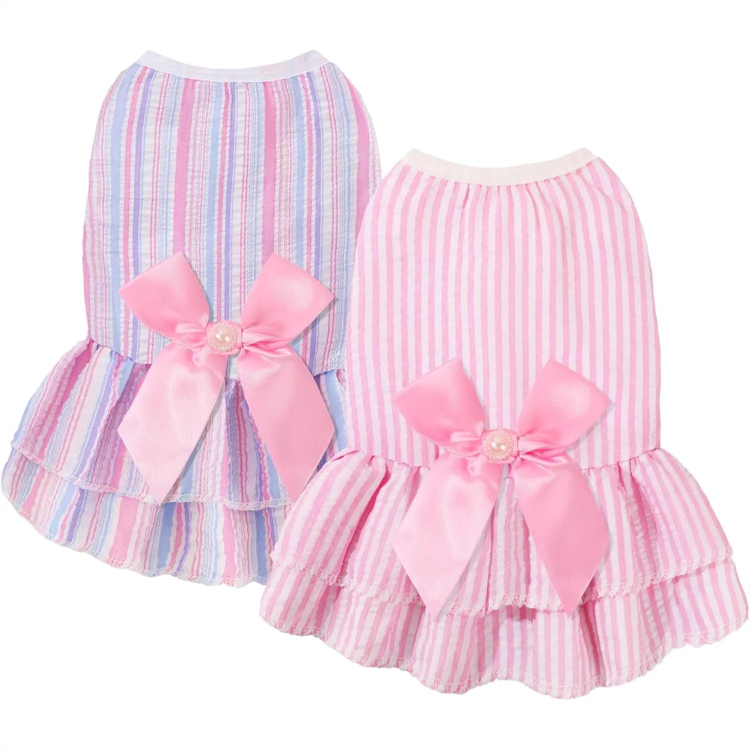 2 Pack Dog Dresses for Small Dogs Girl, Cute Princess Dress with Bowknot, Breathable Lightweight Pet Clothes for Spring Summer