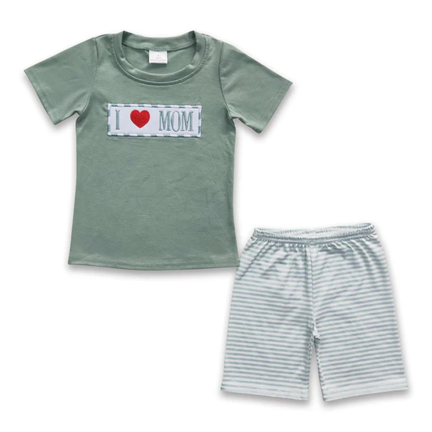 Toddler boy summer outfit set: colorful print short sleeve T-shirt and elastic waist shorts by I YAN, perfect for warm weather.