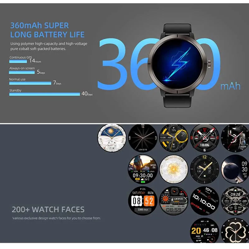 New GPS Positioning Smart Watch 1.32AMOLED 5ATM Waterproof Women Men Health Bluetooth Call 360mAh Compass 170+Sports Mode SmartWatch