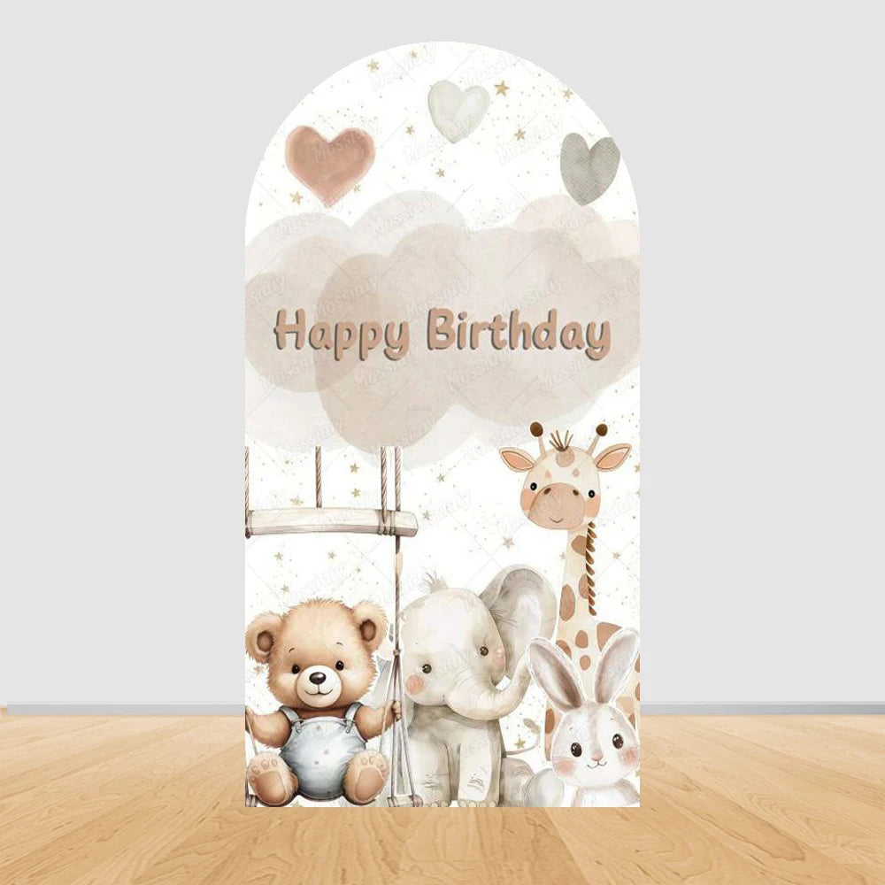 Jungle Animals Party Wild One Baby Shower Arch Cover Backdrop for Boy Birthday Cartoon Animal Truck Background Wall Decoration