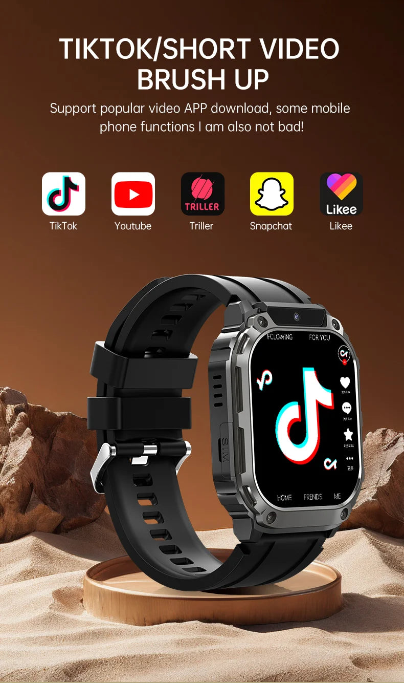 Smart Watch Android 4G SIM Card 1.96inch HD Screen with GPS WIFI Front Camera Video Call Sport Ourdoor for Men Women Kids