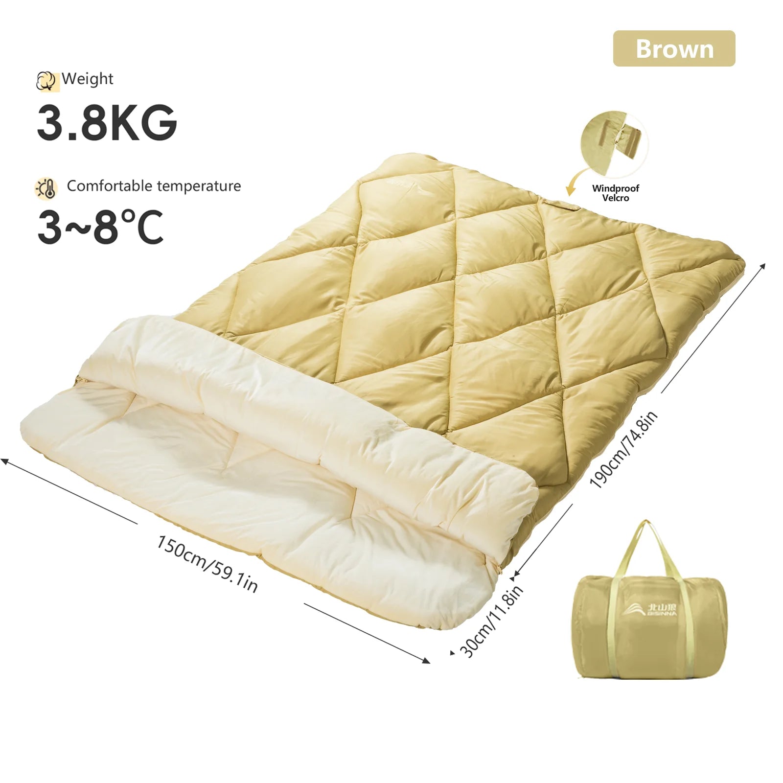 Camping Double Sleeping Bag 4 Season Portable 2 in 1 Detachable Sleeping Bag for Couples Friends Travel Hiking