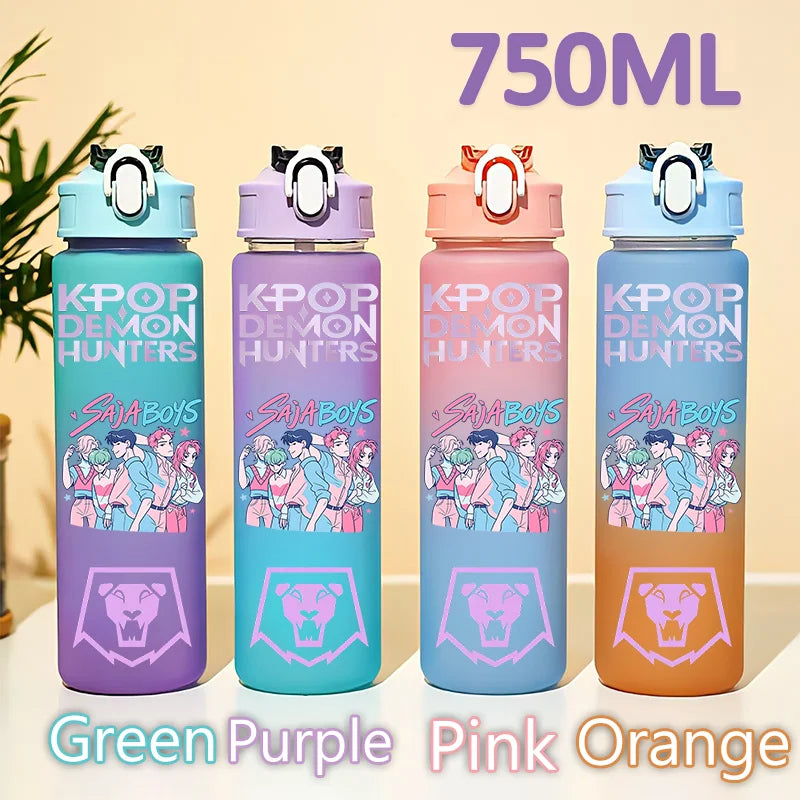 kpop 750ML Demon Hunters Bottle Gourde Gradient Color Water Cup Plastic Drinking Cup gradient straw cup gift