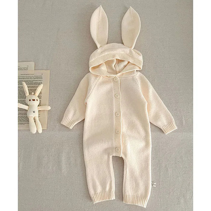 2026 New Spring 0-24M Toddler Baby Boys Girl Knitted Romper Long Sleeved Solid Color Hooded Infant Baby Knitted Jumpsuit