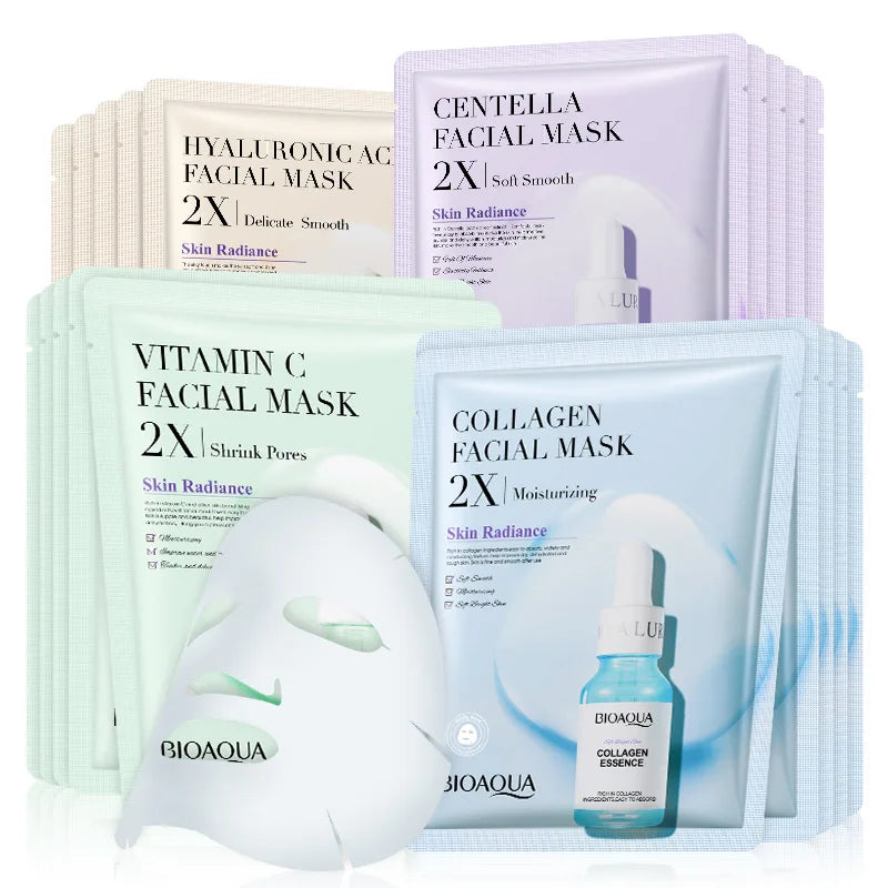10pcs BIOAQUA Centella Collagen Face Mask Moisturizing Refreshing Sheet Masks Hyaluronic Acid Facial Mask Skin Care Products