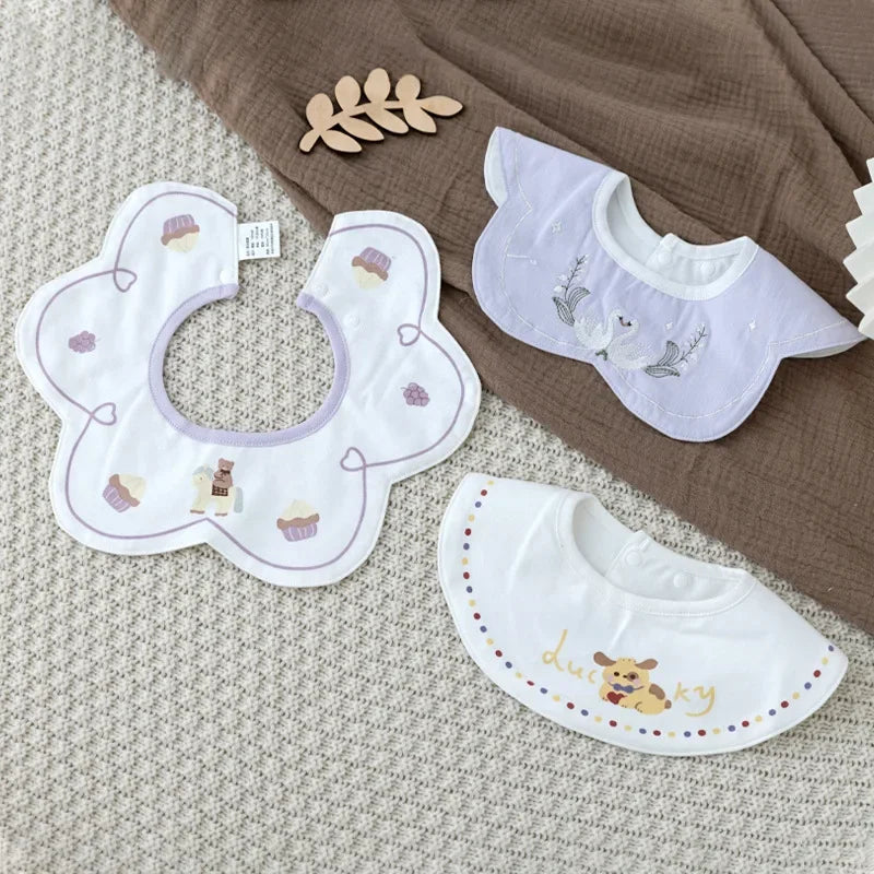 3-Pack Cotton Gauze Baby Bibs | Soft Petal Print Drool Bibs for Newborns - I YAN