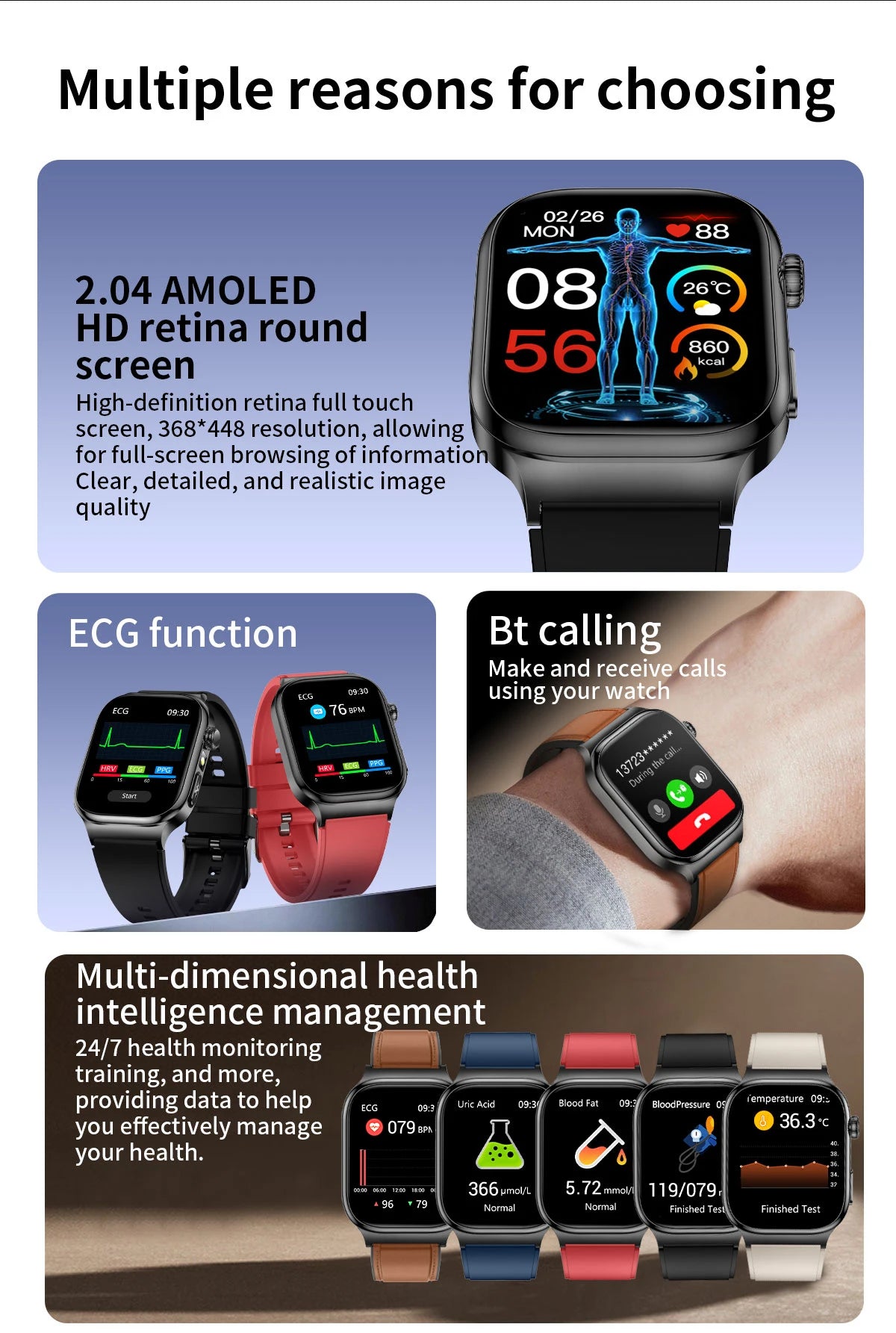 2025 New Precision detection ECG+PPG Uric acid Blood Fat SmartWatch Men Blood Pressure Blood oxygen Voice Call Health Smartwatch