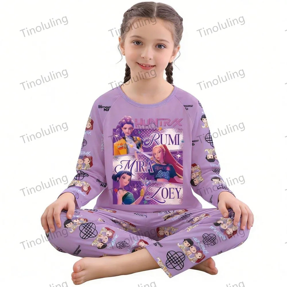 KPop Girls Pyjamas Suit Kids Pajamas Set Long Sleeve Girls Clothing 2pcs Children's Sleepwear Cartoon Boys Nightwear 3-14Y