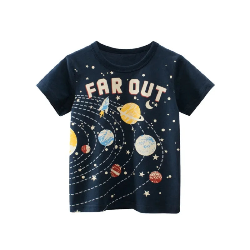 Children's short sleeve cotton T-shirt by I YAN, Korean version, featuring colorful cartoon design for boys aged 2-9 years.