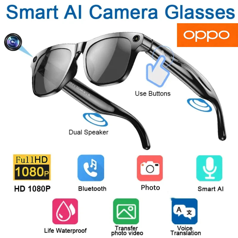 OPPO 4K HD AI Smart Glasses Photochromic Multifunction Bluetooth Calling Photo ChatGPT Music Control Translation Sunglasses NEW