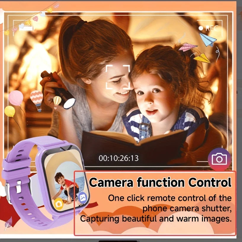 Youngsters's I YAN smartwatch for kids aged 6-12, HD touchscreen, camera, music, puzzles, pedometer, and flashlight features.
