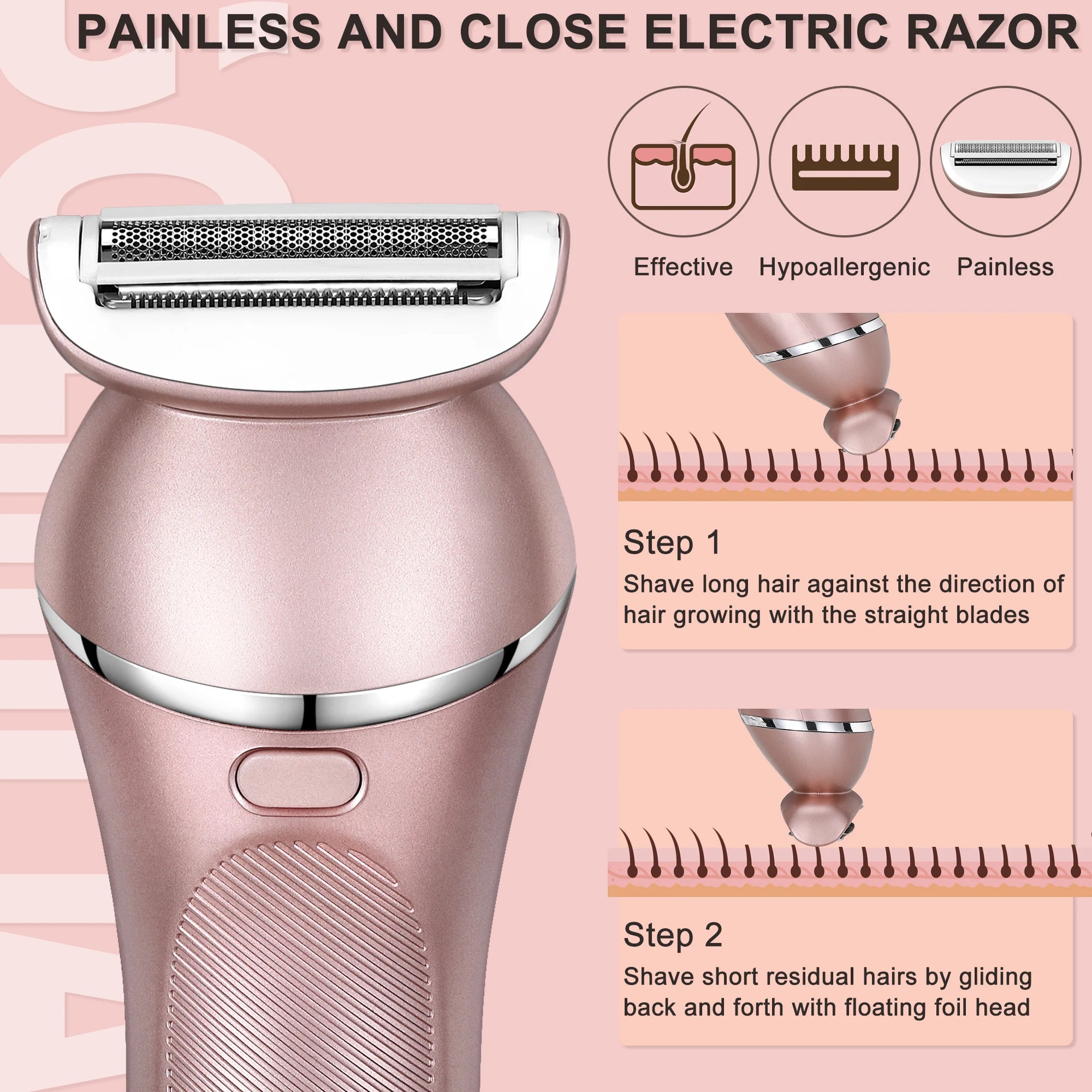 HATTEKER Women Multi-Function Electric Hair Remover Home Use Three-in-One Waxing Tool Washable Full Body Intimate Trimmer Razor
