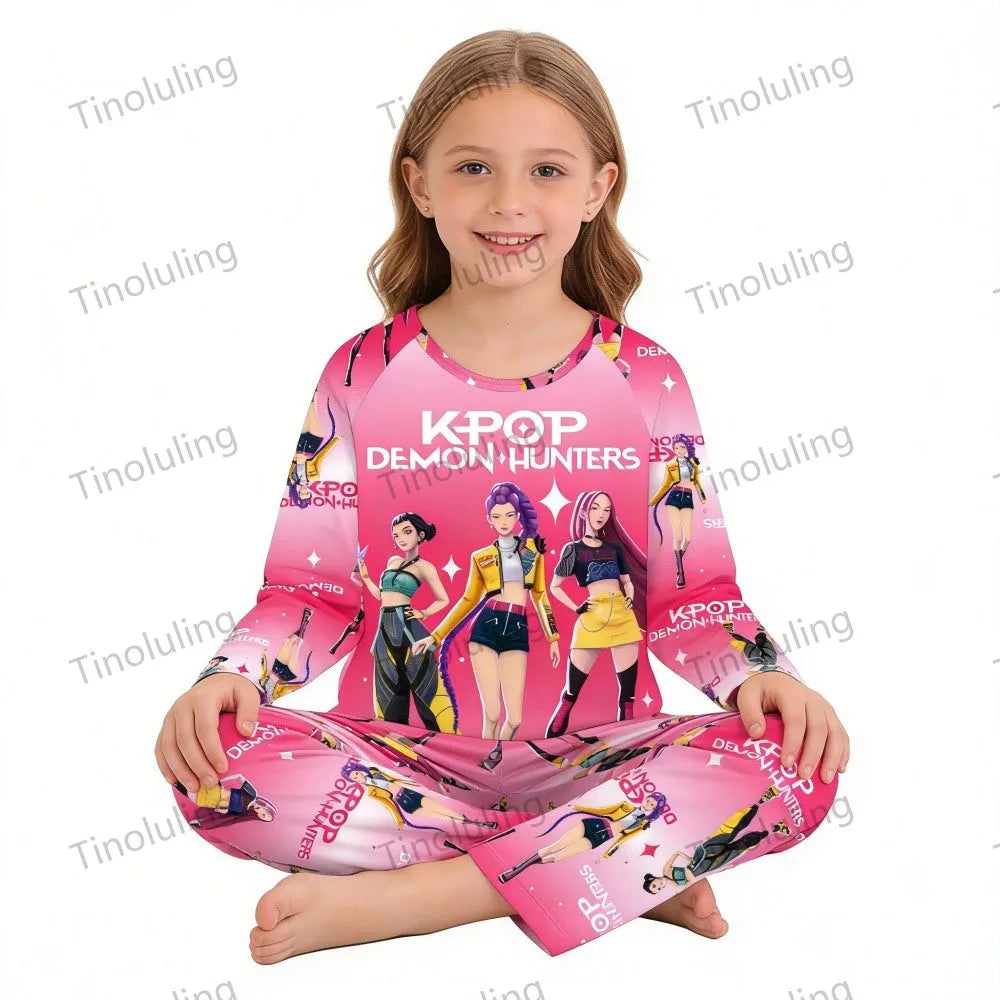 KPop Girls Pyjamas Suit Kids Pajamas Set Long Sleeve Girls Clothing 2pcs Children's Sleepwear Cartoon Boys Nightwear 3-14Y