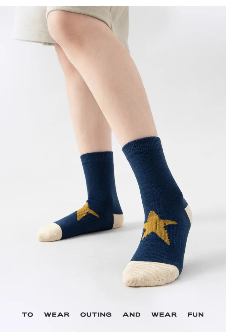 5 Pairs Children's' Socks Spring Autumn Cotton Socks Kids Striped Football Pattern Sock 1-14T Boys Mid-calf Length
