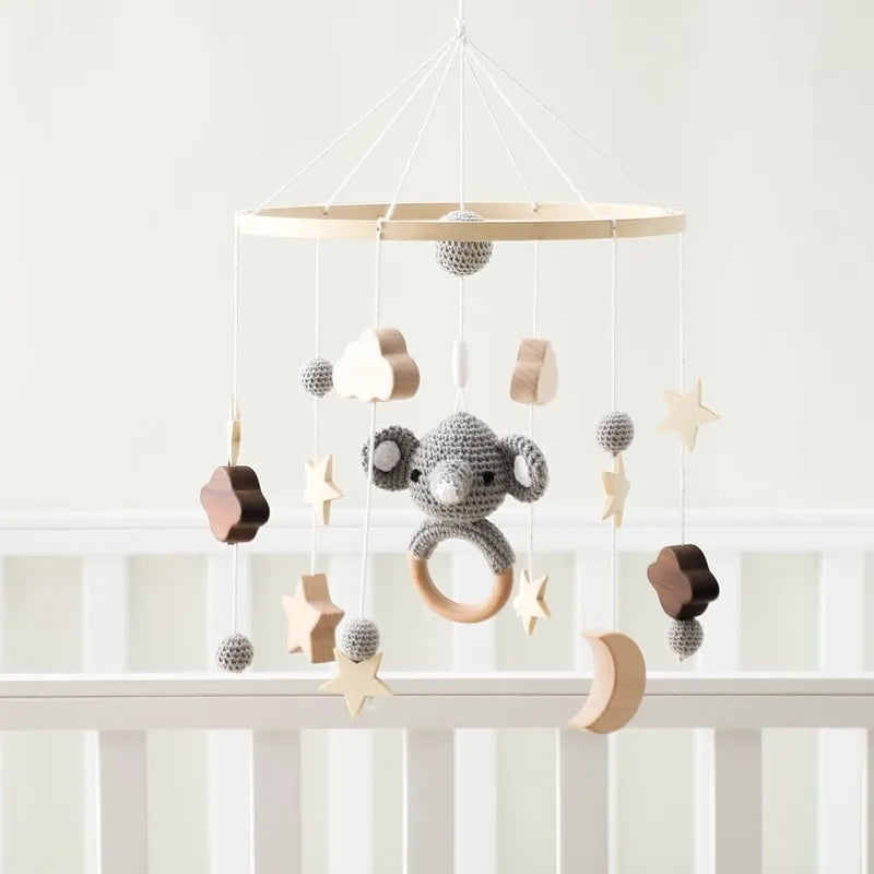 Baby Cloud Crib Mobile with Musical Box – Wooden Rattle Toy for Newborns 0–12M - I YAN