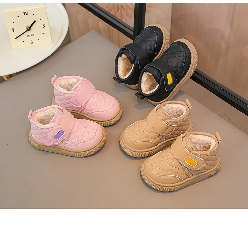Winter Plush Boots For Children PU Leather Boy's Girl's Cotton Shoes Thick Warm Kid's Snow Boots Faux Fur Boots For Kids