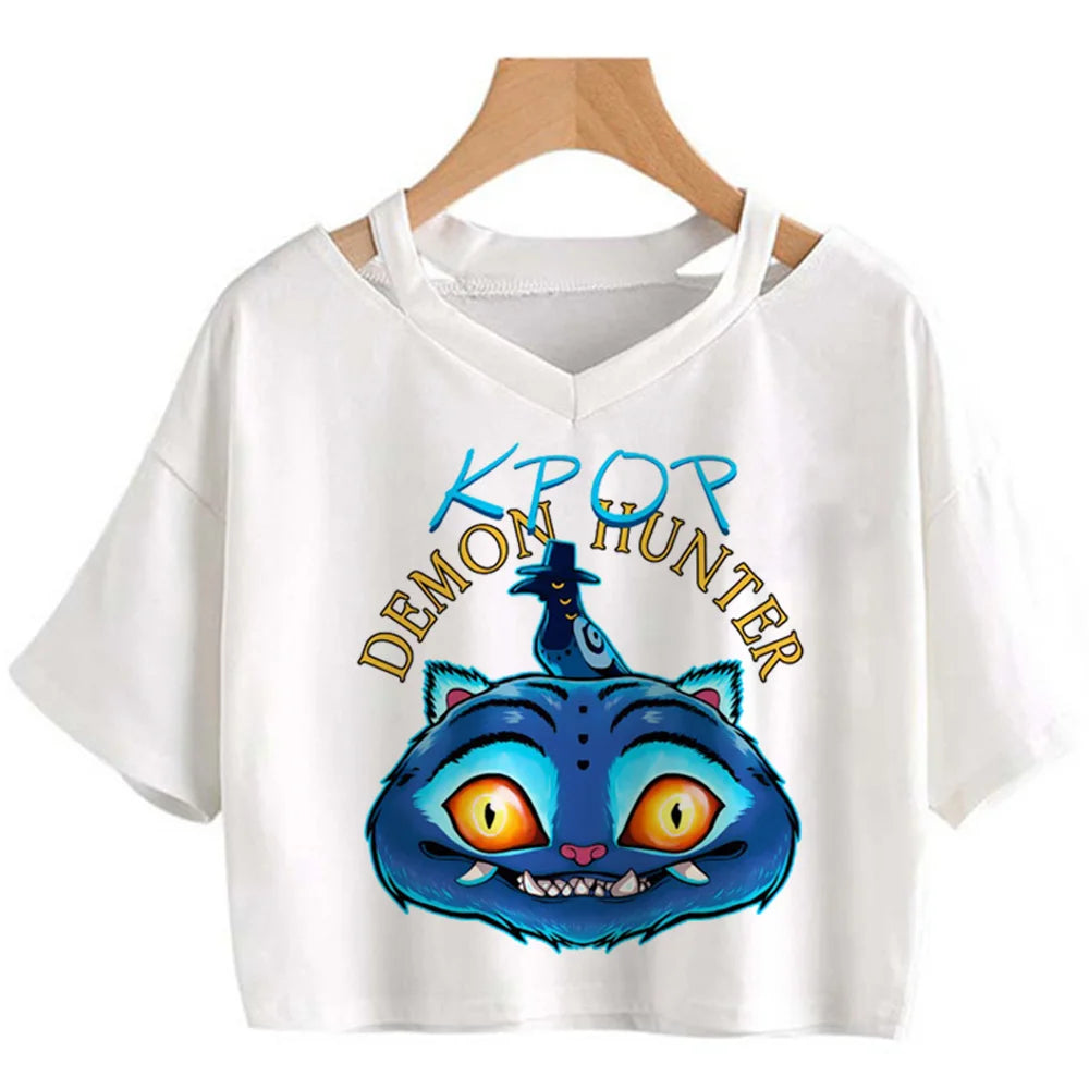 Kpop Demon Hunters Girls O-Neck Casual Women Summer Shirts Crop T-shirt