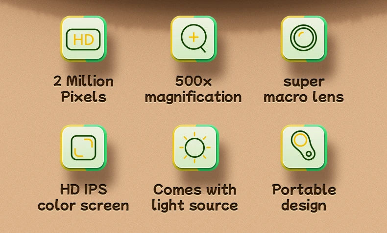 Mini Kids Optical Microscope 500x Magnification 200MP Camera Lens with Photo And Video Function Silicone Cover  Children's Gift