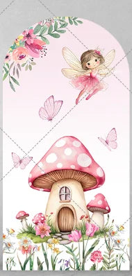 Fairy Girl 1st Birthday Party Arch Backdrop Spring Garden Pink Purple Butterfly Floral Mushroom Door Baby Shower Backgrounds