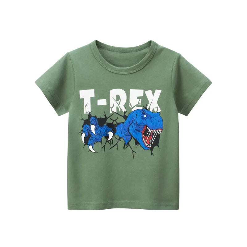 I YAN OLEKID 2025 summer boys' T-shirt with colorful cartoon print for ages 2-8, short sleeve toddler top