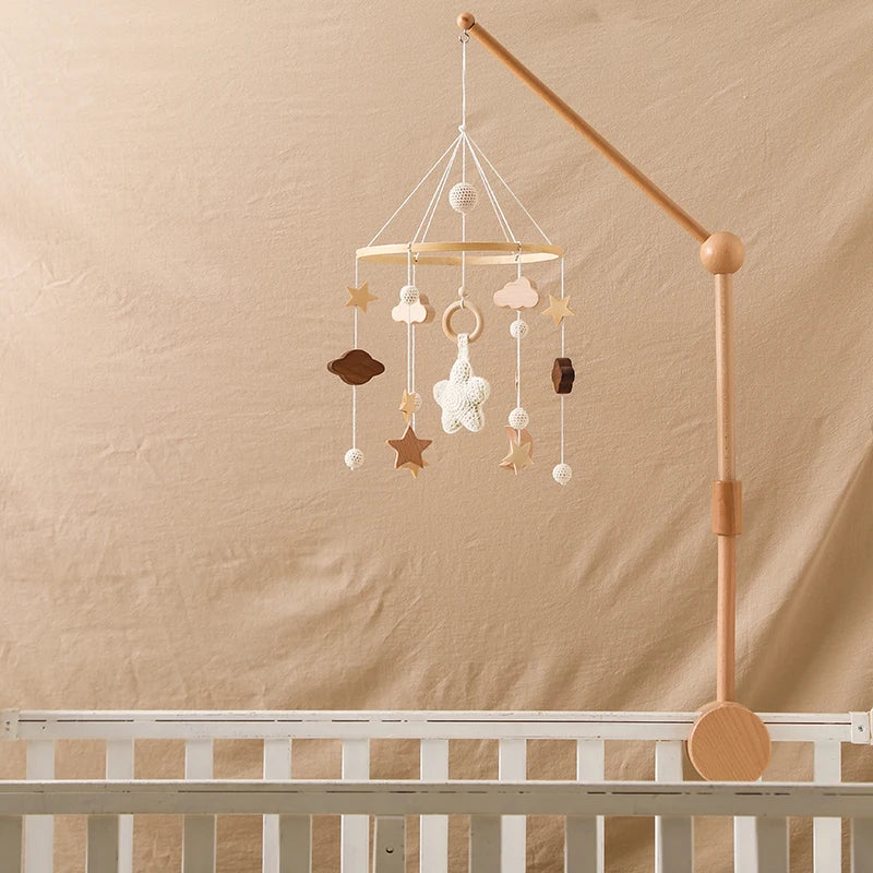 Baby Cloud Crib Mobile with Musical Box – Wooden Rattle Toy for Newborns 0–12M - I YAN