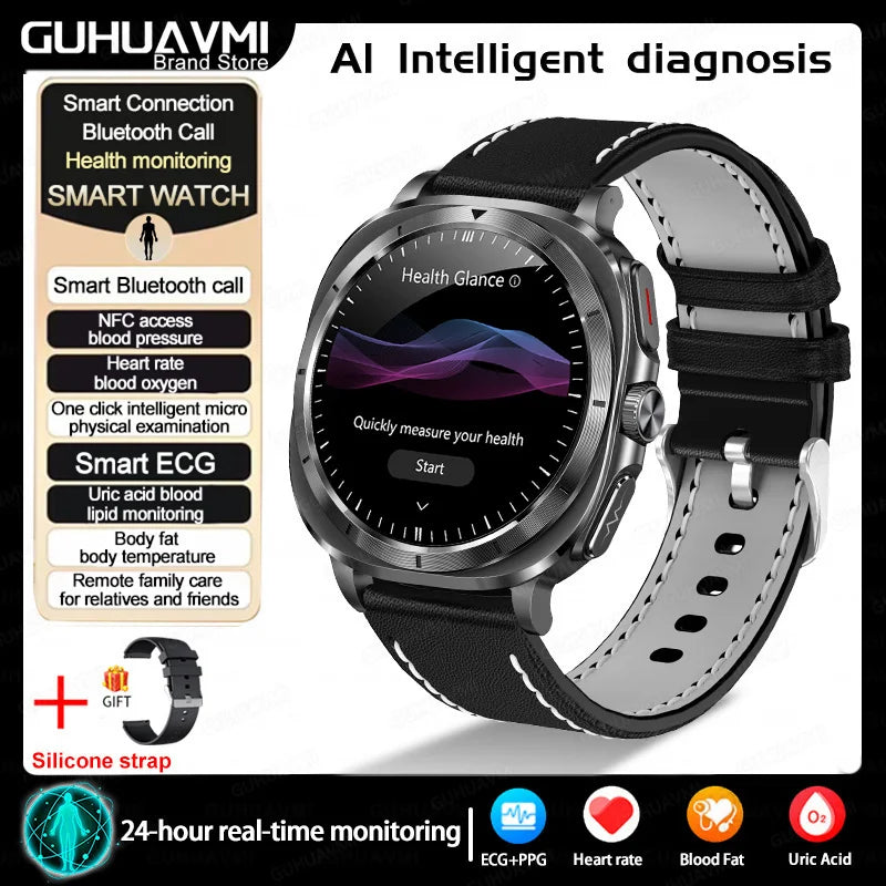 New Health Watch Uric Acid Blood Pressure Blood oxygen Body Analysis Body Fat SmartWatch ECG+PPG Bluetooth call Clock Women Men