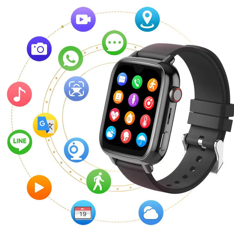 I YAN Wonlex KT34 children's smart watch showing a colorful screen with GPS tracker and video call features on a black band.