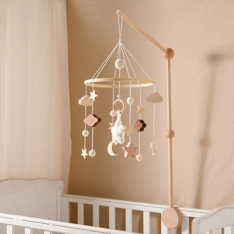 Baby Cloud Crib Mobile with Musical Box – Wooden Rattle Toy for Newborns 0–12M - I YAN