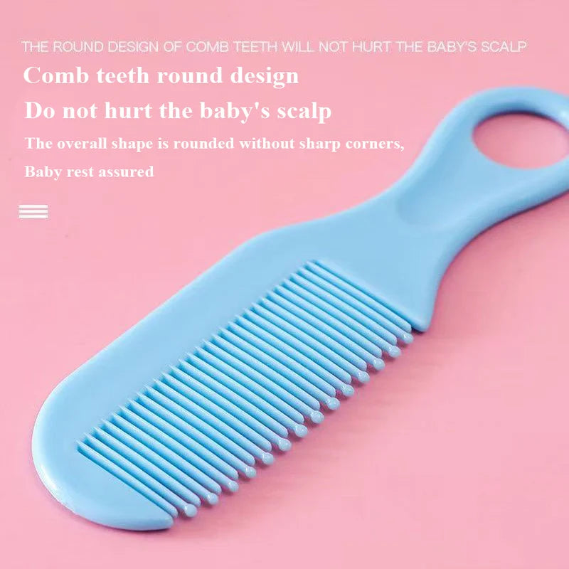 Pink and blue 5-in-1 baby grooming kit with brush, comb, and nail tools from I YAN for newborn care.