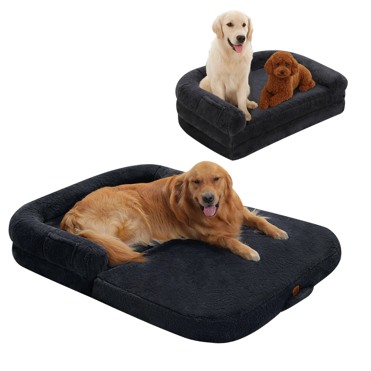 Foldable plush dog bed by I YAN, large washable pet sofa with non-slip bottom, suitable for adult and kids dogs.