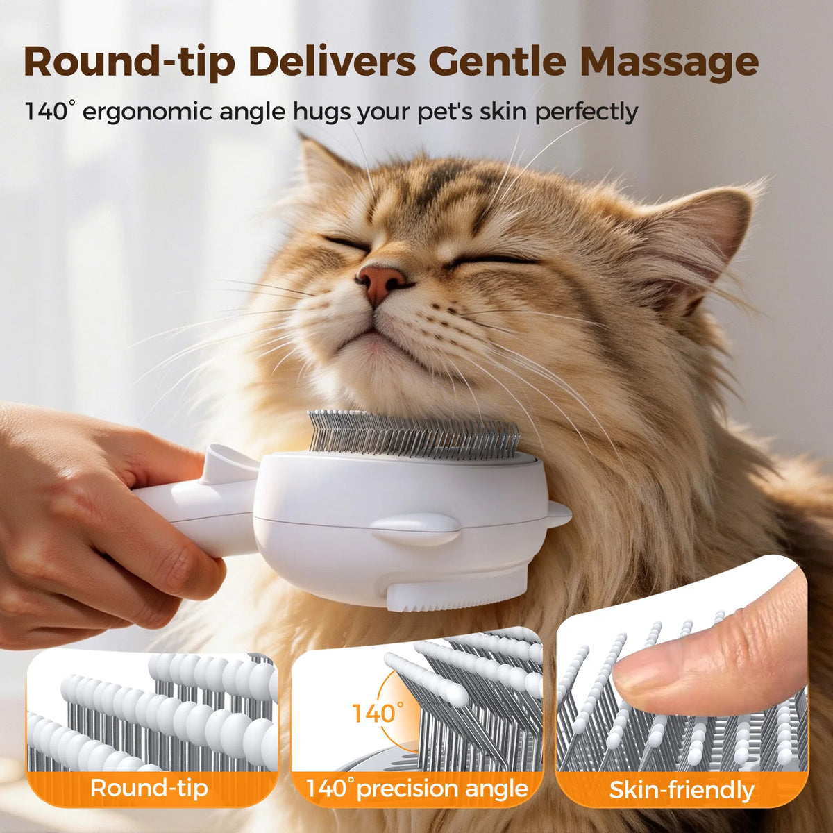 I YAN self-cleaning shedding steam cat and dog brush with silicone scraper, rechargeable USB, white grooming tool for pets.