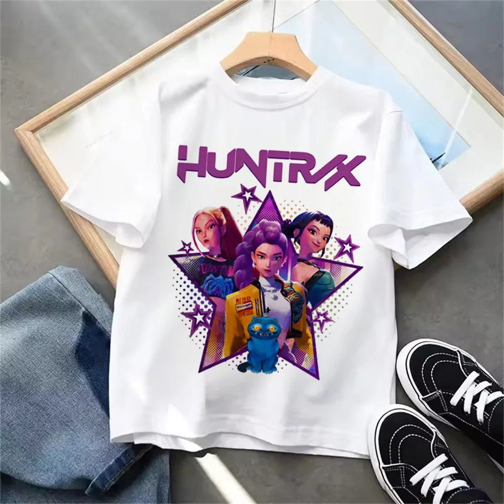 Summer 2025 New KPop Demon Hunters Kids Girls Boys T-shirt Children's Clothing T Shirt Casual O-Neck Short Sleeve Tops