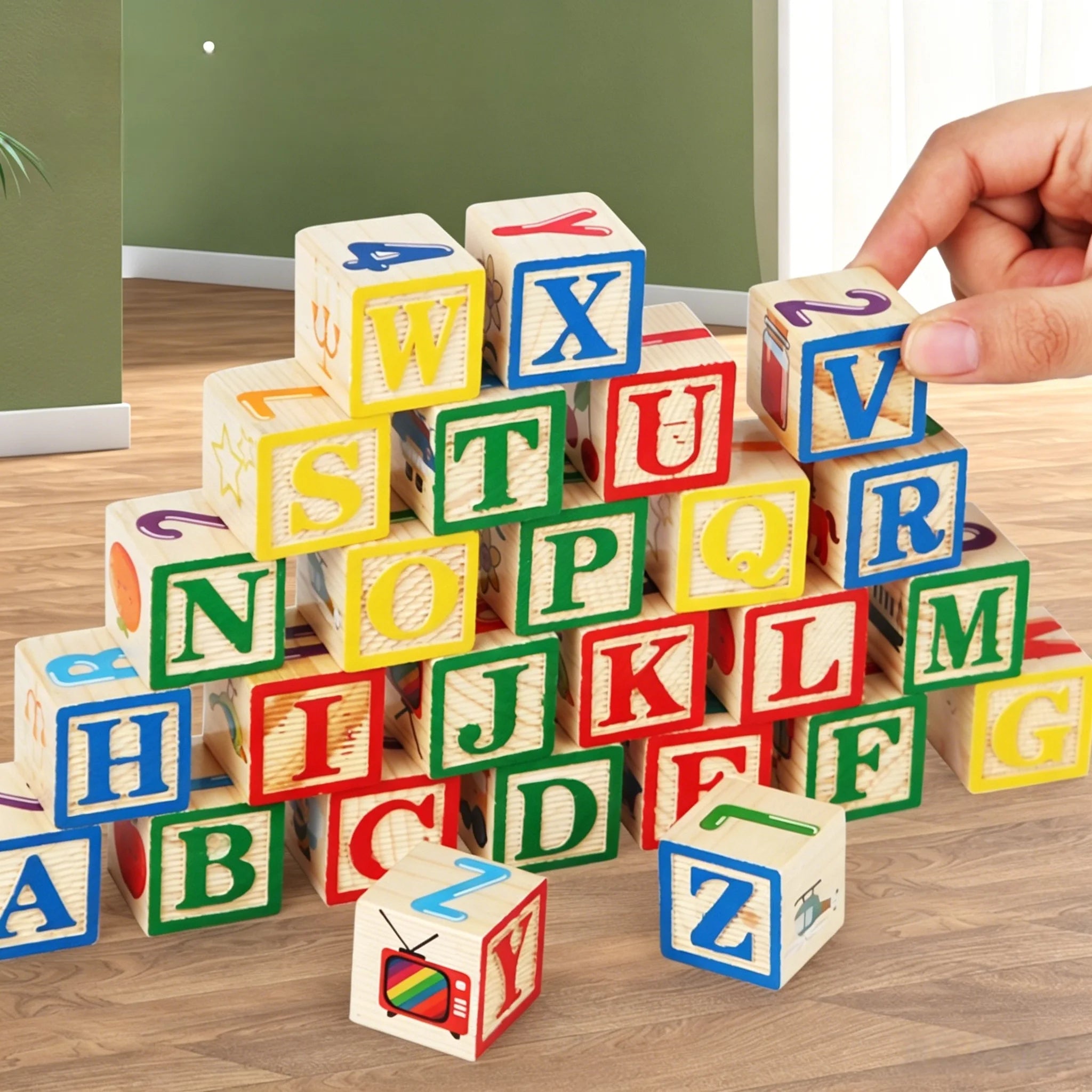 Montessori Wooden Alphabet Blocks Early Educational Stacking Toys Alphabet Number Animal Cognition Learning Blocks For Todders