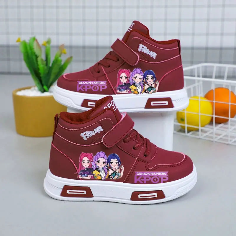 Kpop Demon Hunters High Top Sneakers for Kids Boys Girls Fashion Sport Shoes Anti Slip Casual Footwear Children Leather Sneaker