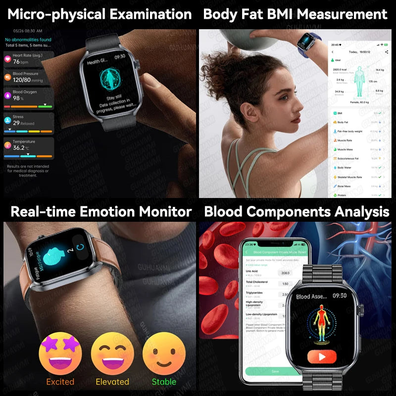 2025Nursing Level Uric Acid Blood lipids Smart Watch Men Blood Pressure ECG+PPG Clock Body Analysis Voice Call Health Smartwatch