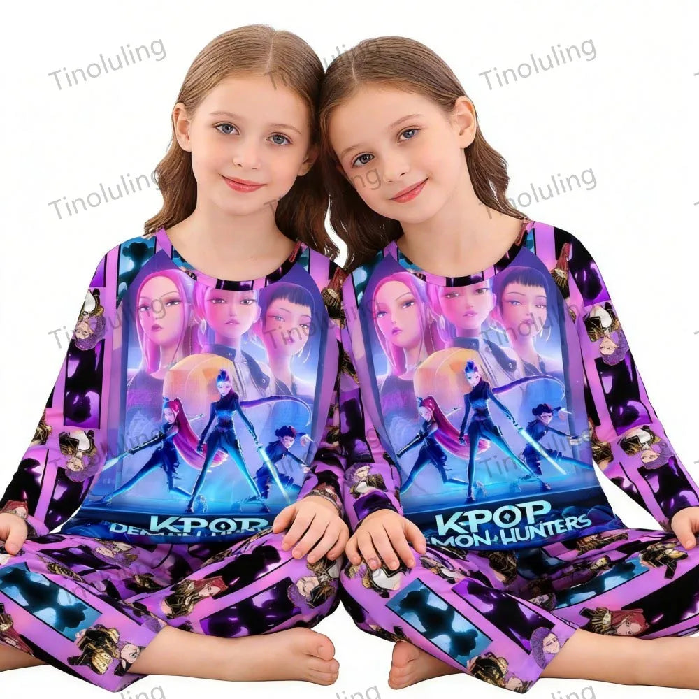 KPop Girls Pyjamas Suit Kids Pajamas Set Long Sleeve Girls Clothing 2pcs Children's Sleepwear Cartoon Boys Nightwear 3-14Y