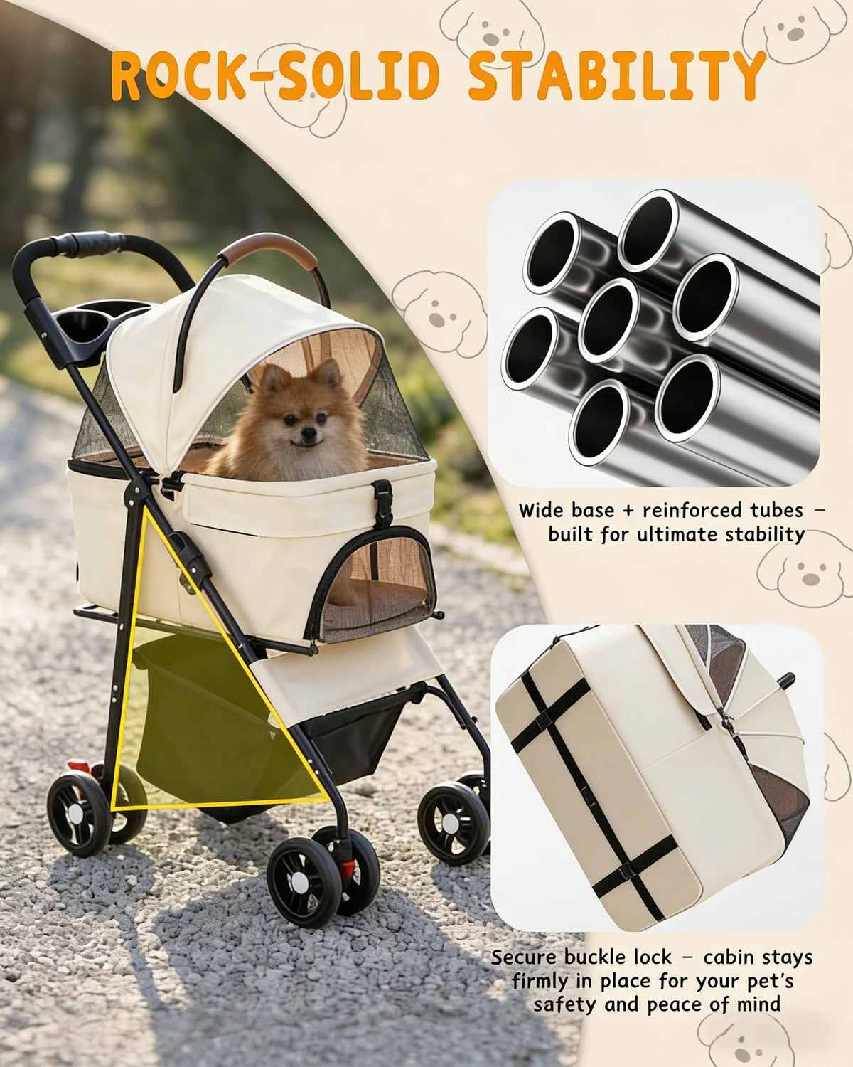 Lightweight I YAN 2-in-1 pet stroller with four wheels, foldable design, and removable carrier for small dogs and cats.