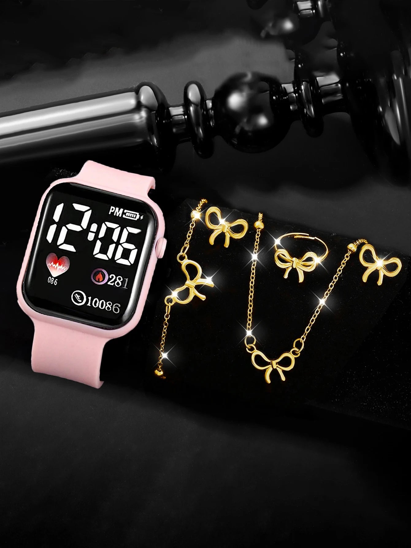 Square Silicone Electronic Watch with Butterfly Knot Cover Non-smartwatch Non-rechargeable Battery Birthday Gift Decoration