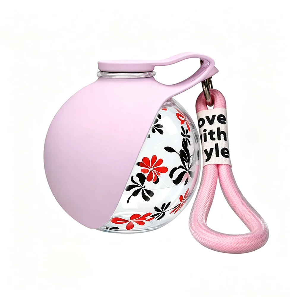 Portable I YAN pet water bottle with detachable bowl and wrist strap, leak-proof travel dispenser for pets on the go.